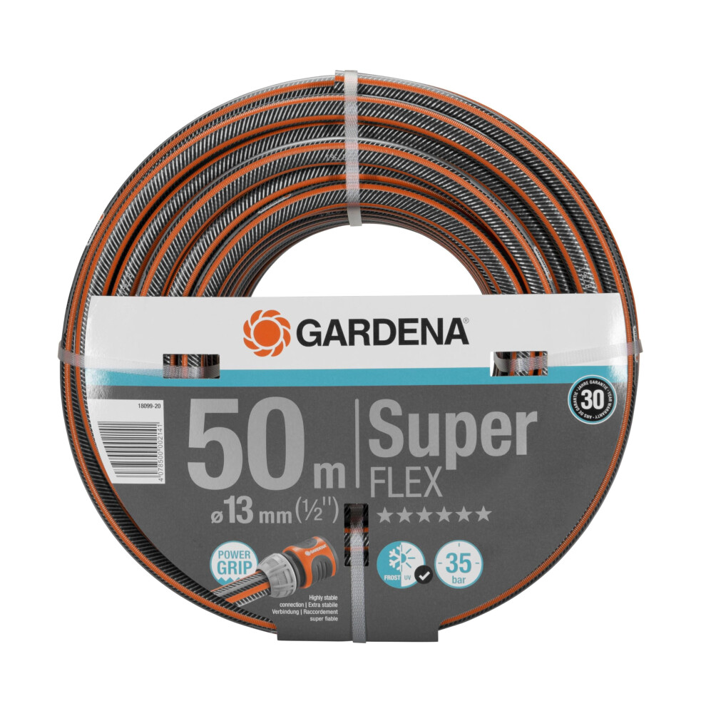 Gardena Premium Superflex Hose, 13 mm (1/2 inch), 50 m: Garden Hose with Power Grip Profile, 35 bar Burst Pressure, Highly Flexible, Keeps its Shape,