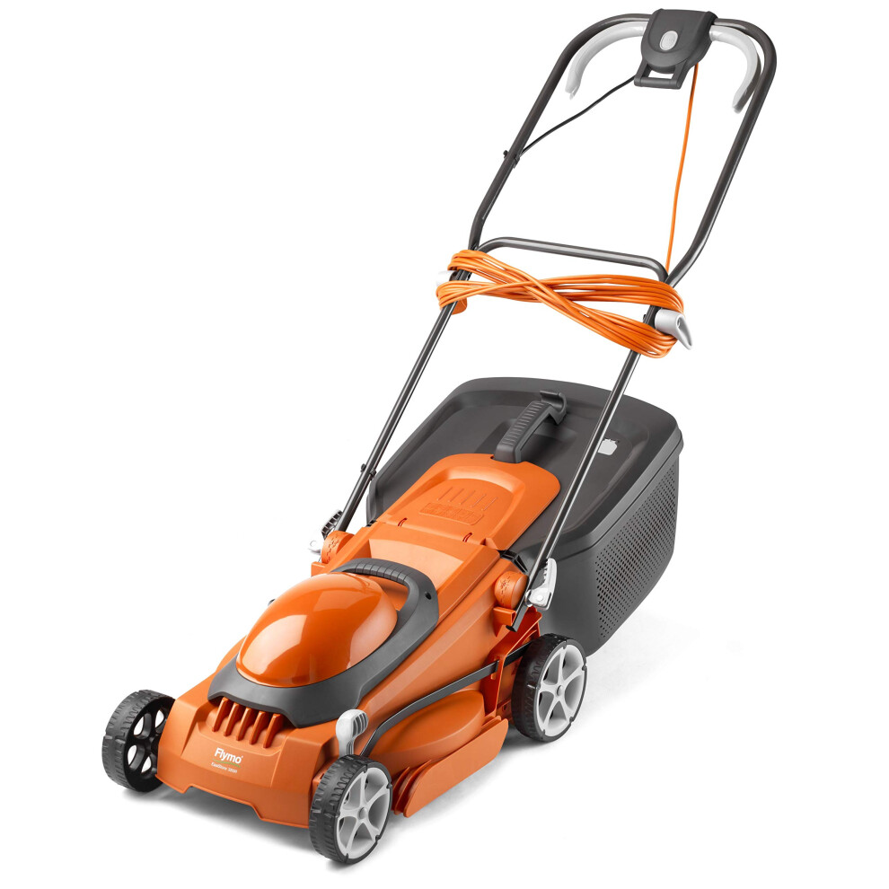 Flymo EasiStore 380R Electric Rotary Lawn Mower - 38 cm Cutting Width, 45 Litre Grass Box, Close Edge Cutting, Rear Roller, Central Height Adjust,