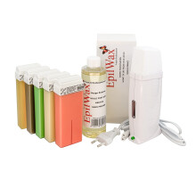 EpilWax Royal Depilatory Kit Complete with: Professional Wax Heater 5 Roll-On Wax 100 ml variegated, 100 Depilatory Strips, 1 Bottle of 250 ml After