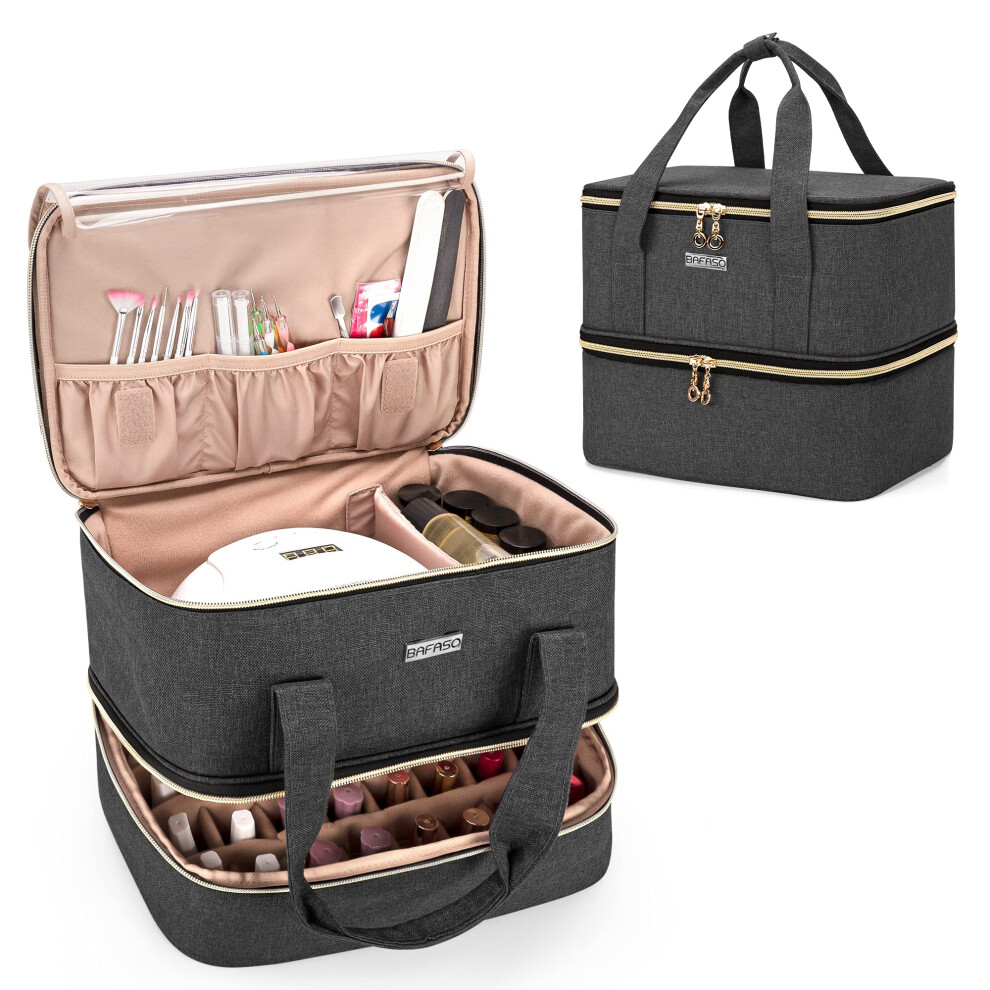 Bafaso Nail Polish Organiser Holds 40 Bottles (15Ml - 0.5 Fl.oz) And A Nail Lamp, Nail Polish Carrying Case With Manicure Tools Storage Sections (Bag
