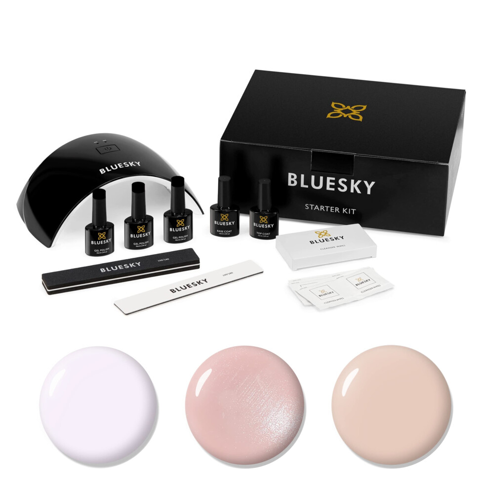 Bluesky Gel Nail Polish Starter Kit - Natural, Gel Nail Kit with 24W UV LED Lamp Nail Dryer, 3 x 10ml Gel Nail Polishes, Cleanser Wipes, Top and Base