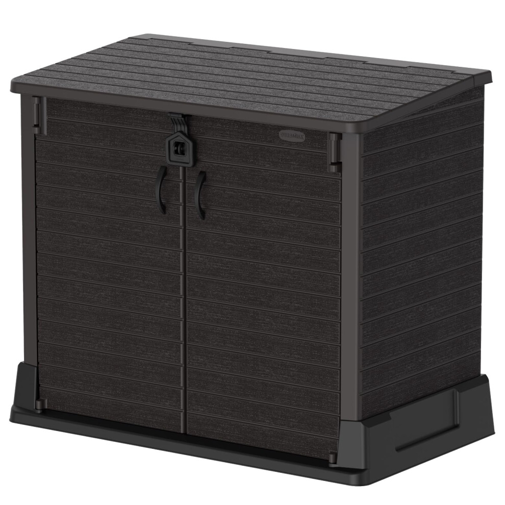 Duramax Cedargrain StoreAway 850L Plastic Garden Storage Shed - Outdoor Storage Shed, Wheelie bin box, Durable Construction, Ideal for Tools, BBQs &