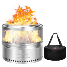 Onlyfire ?50 cm Smokeless Fire Pit Wood Burning with Holes, Stainless Steel Portable Outdoor Bonfire Stove with Carrying Bag