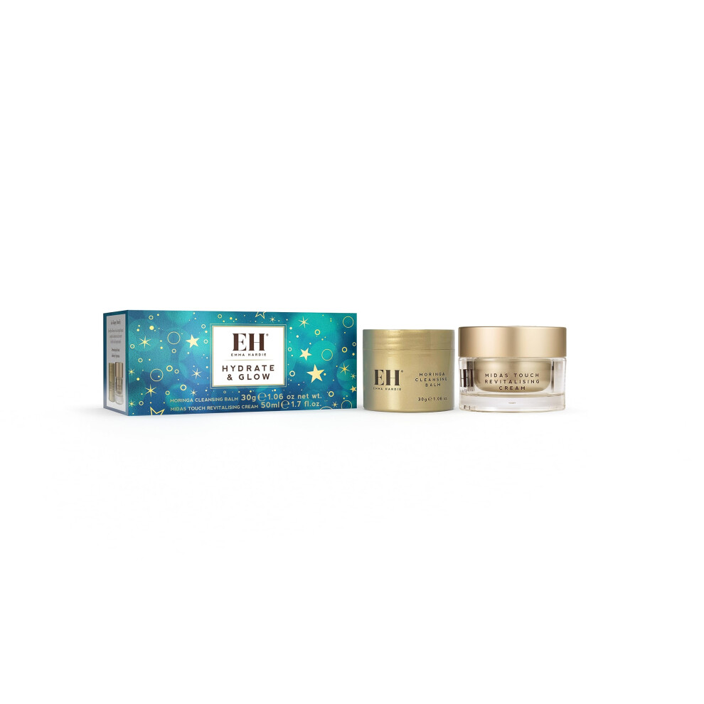 Emma Hardie Hydrate & Glow Gift Set: Travel Size 30ml Moringa Cleansing Balm and Travel Size 50ml Midas Touch Revitalising Face Cream,