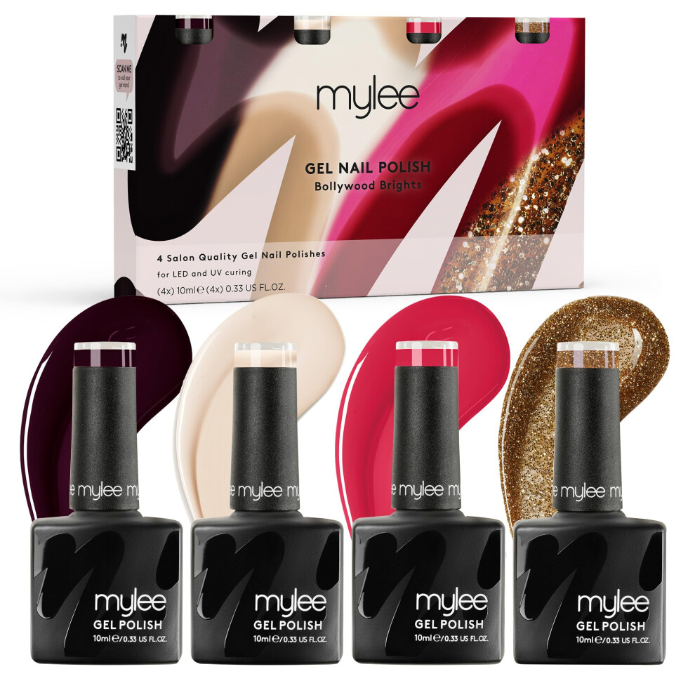Mylee Gel Nail Polish Quad Set 4x10ml [Bollywood Brights] UV/LED Soak-Off Nail Art Manicure Pedicure for Professional, Salon & Home Use [Unveiled