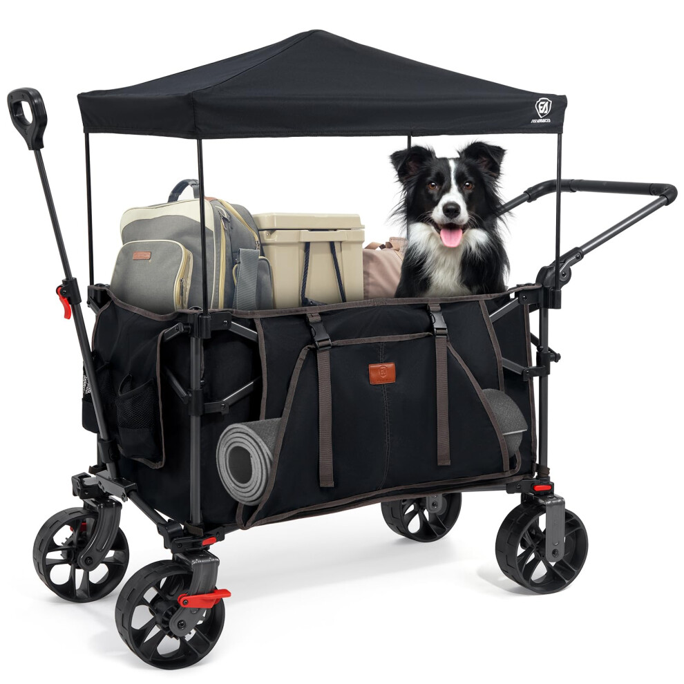 EVER ADVANCED EA-TR-21830 225L Festival Trolley with Removable Canopy, 150kg Heavy-Duty Folding Wagon - Push/Pull Beach Cart with 3 Large Pockets