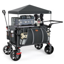 EVER ADVANCED 225L Festival Trolley on Wheels with Removable Canopy, 150KG Heavy Duty Camping Trolley, Push & Pull Beach Cart with 3 Large Pockets,