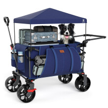EVER ADVANCED 225L Festival Trolley on Wheels with Removable Canopy, 150KG Heavy Duty Camping Trolley, Push & Pull Beach Cart with 3 Large Pockets,