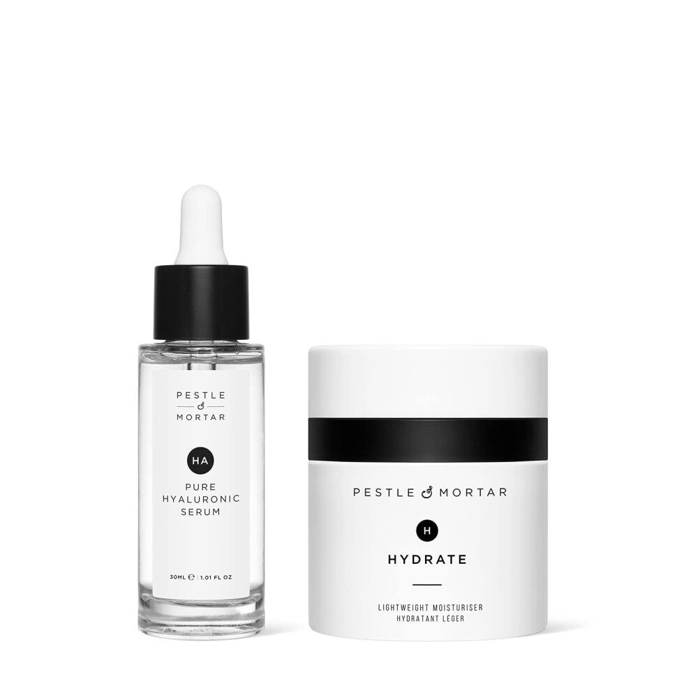 Pestle & Mortar Hydrating Duo Gift Sets- Hyaluronic Acid Face Serum With Vitamin B5 And Lightweight Anti Ageing Face Moisturiser