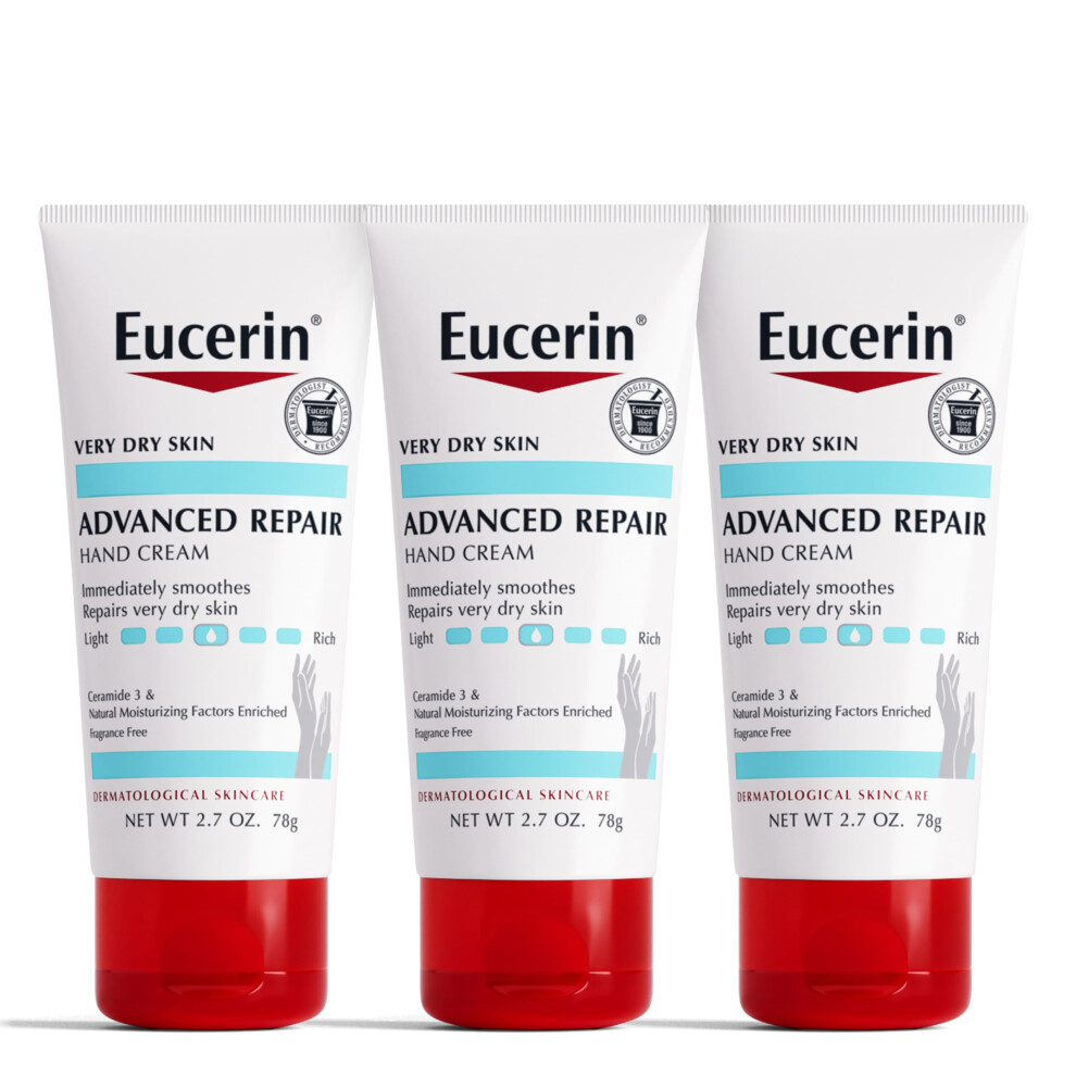 Eucerin Advanced Repair Hand Cream - Fragrance Free, Hand Lotion for Very Dry Skin - 2.7 oz Tube (Pack of 3)