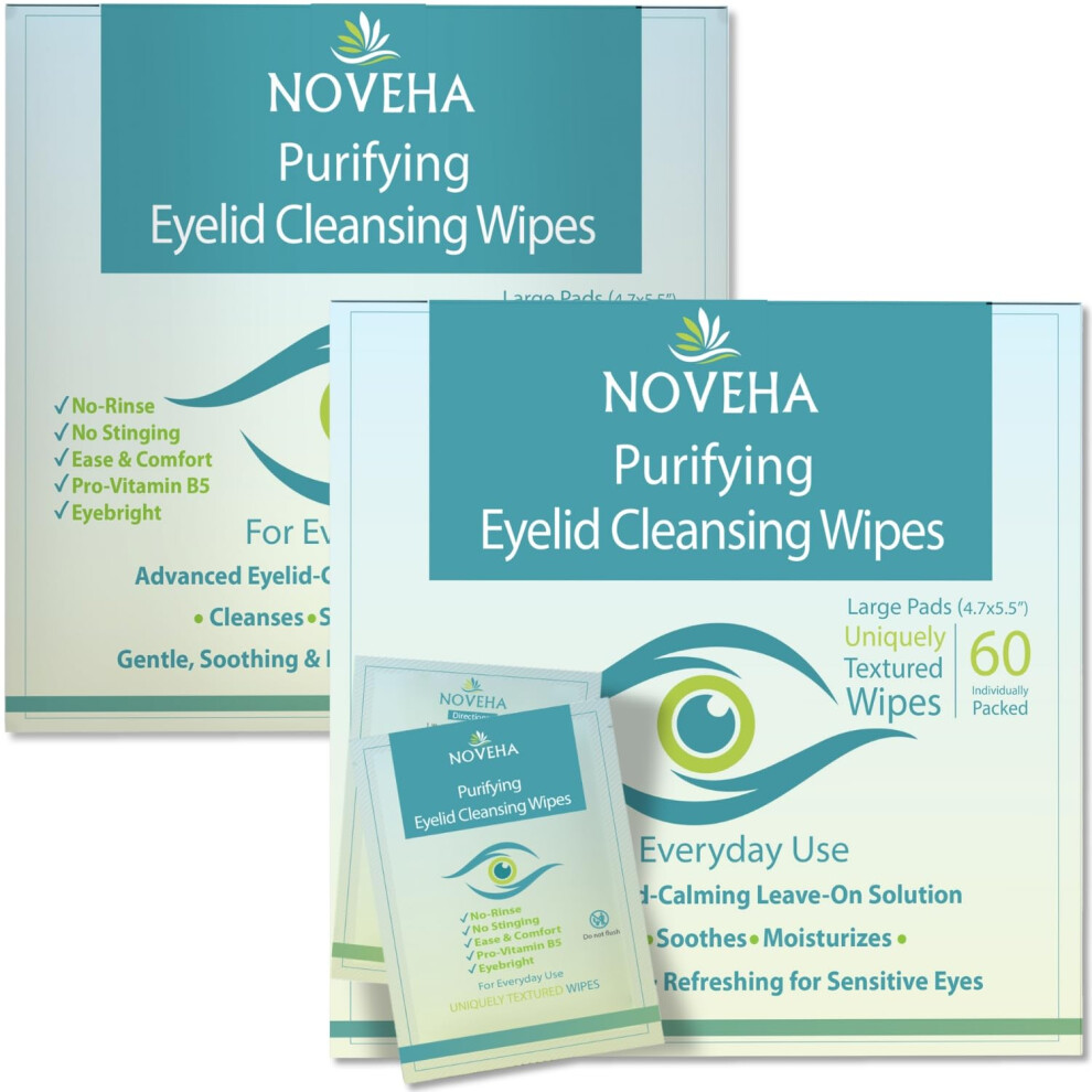 Noveha Eyelid & Lash Wipes | For Itchy, Dry Eyes, Styes & Blepharitis, Demodex | Lid And Lash Cleansing Wipes, Hypoallergenic & Soothing For Sensitive