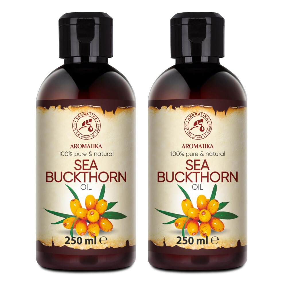 Aromatika Trust The Power Of Nature Cream Sea Buckthorn Oil Set 2X250ml - 100% Pure & Natural - Cold Pressed - Unrefined - Hippophae Rhamnoides Oil - Cosmetic Oil For Hair - Face - Body