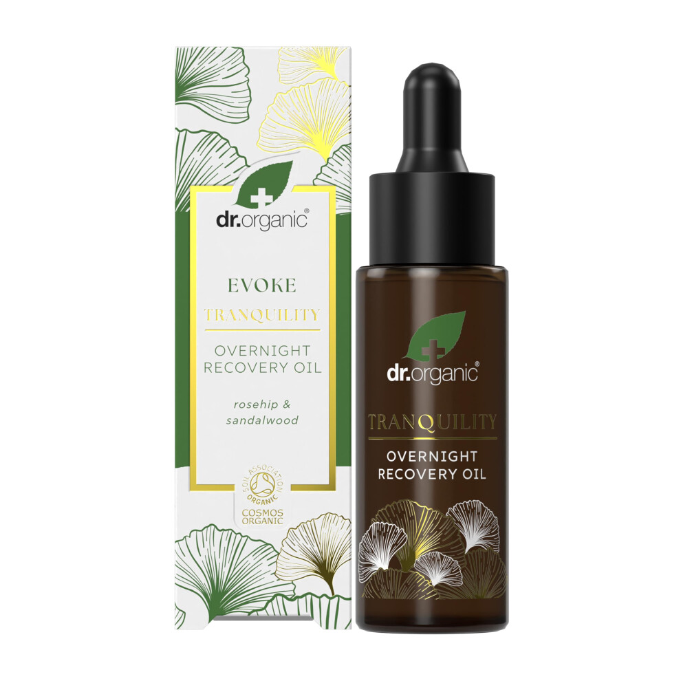 Dr Organic Evoke Tranquility Overnight Recovery Oil, Hydrating Night Serum, Restore Skin, With Rosehip & Sandalwood, Vegan, Natural, Certified