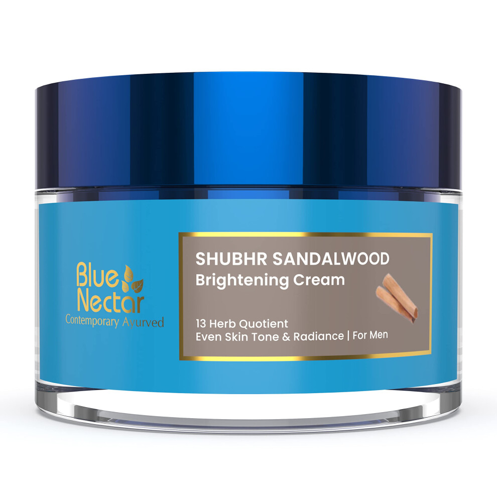 Nectar Brightening Face For Men - Natural Moisturizer With Sandalwood, Turmeric, Aloe Vera & Ayurvedic Herbs(50 G) Blue/Cream