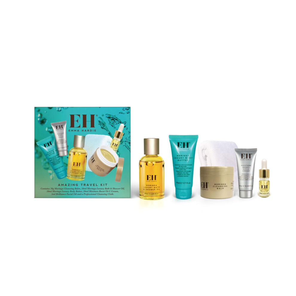 Emma Hardie 5pcs Amazing Travel Kit: 30ml Moringa Cleansing Balm, 50ml Moringa Luxury Bath & Shower oil, 50ml Moringa Luxury Body Butter, 20ml