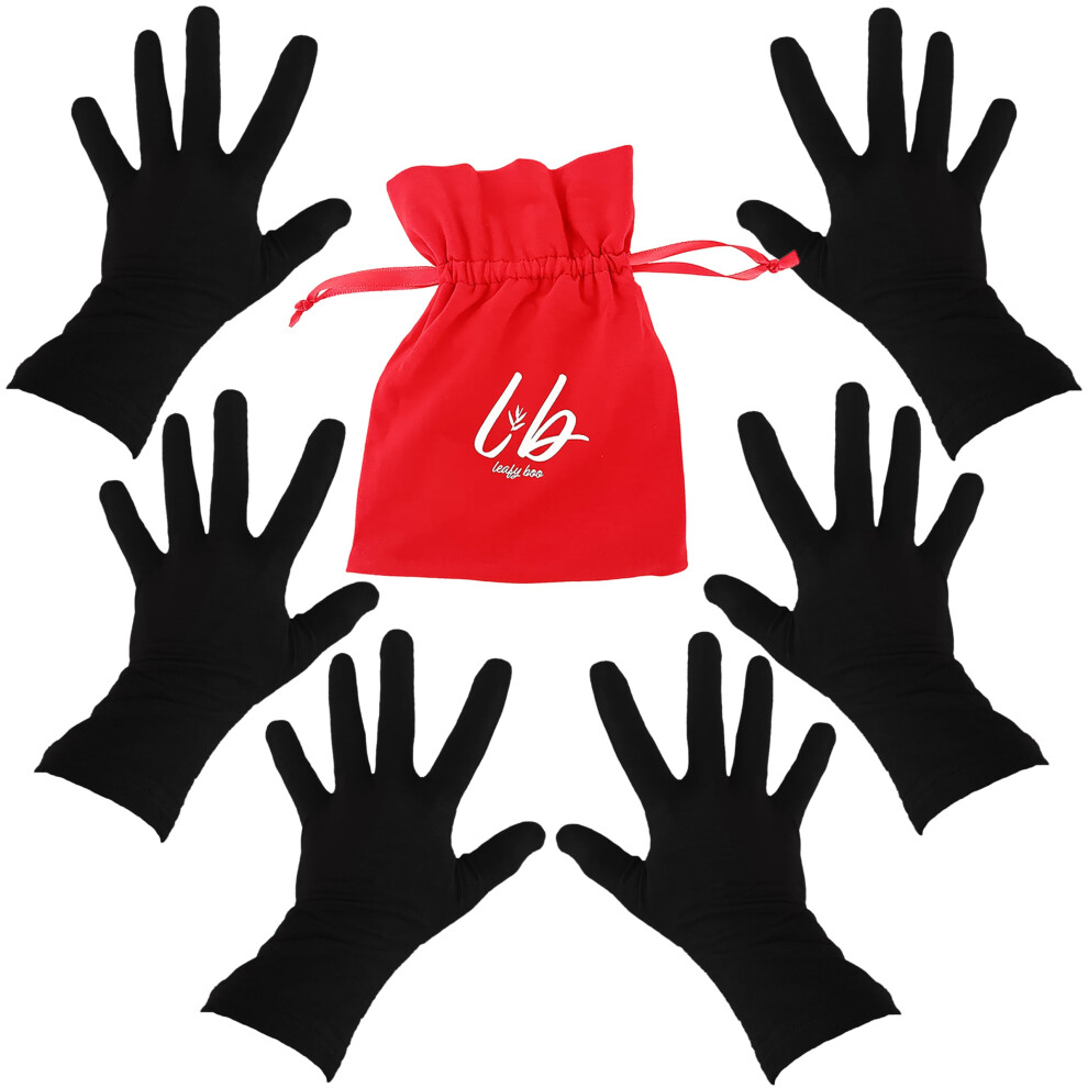 Leafy Boo Black Bamboo Gloves For Eczema, Medium, Women And Men, Dry Hands, Overnight Moisturising Gloves, 3 Pairs