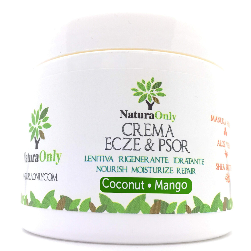 Natura Only Cream/Red -Mango And Coconut Eczema & Psoriasis -Natural And Intensive With Manuka Honey, Aloe Vera. Treatment For Dry, Itchy, And
