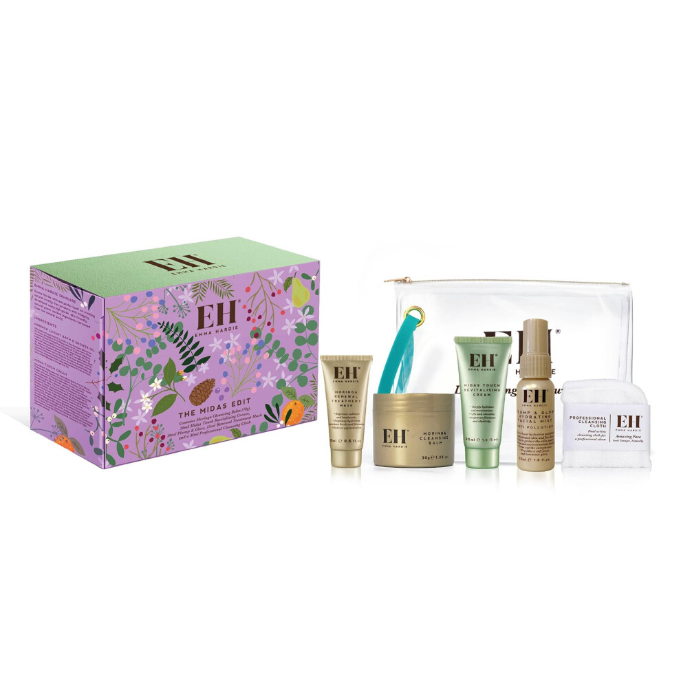 Emma Hardie The Midas Edit Gift Set, Featuring 4 Luxurious Skin Care Products & Cleansing Cloth, Packed in a Convenient Cosmetic Bag, Perfect as