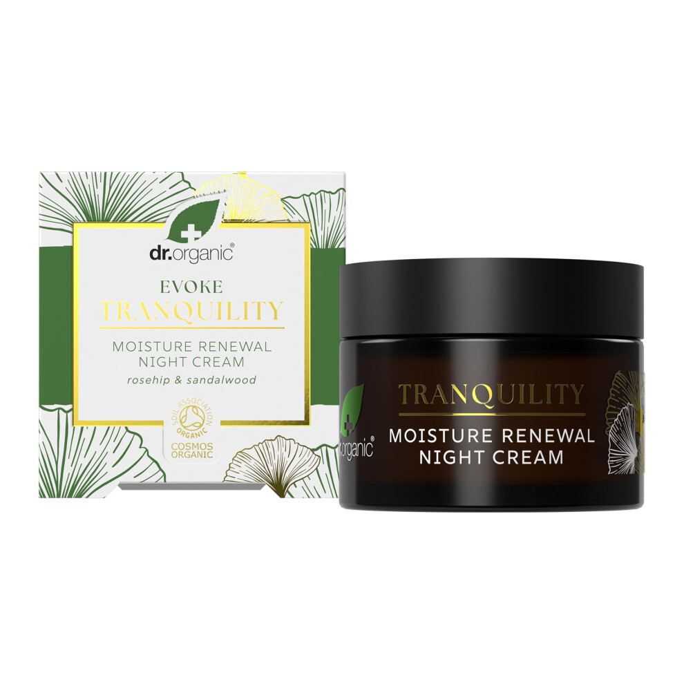 Dr Organic Evoke Tranquility Moisture Renewal Night Cream, Rich Moisturiser For Soft, Smooth Skin, With Rosehip & Sandalwood, Certified Organic, 50Ml