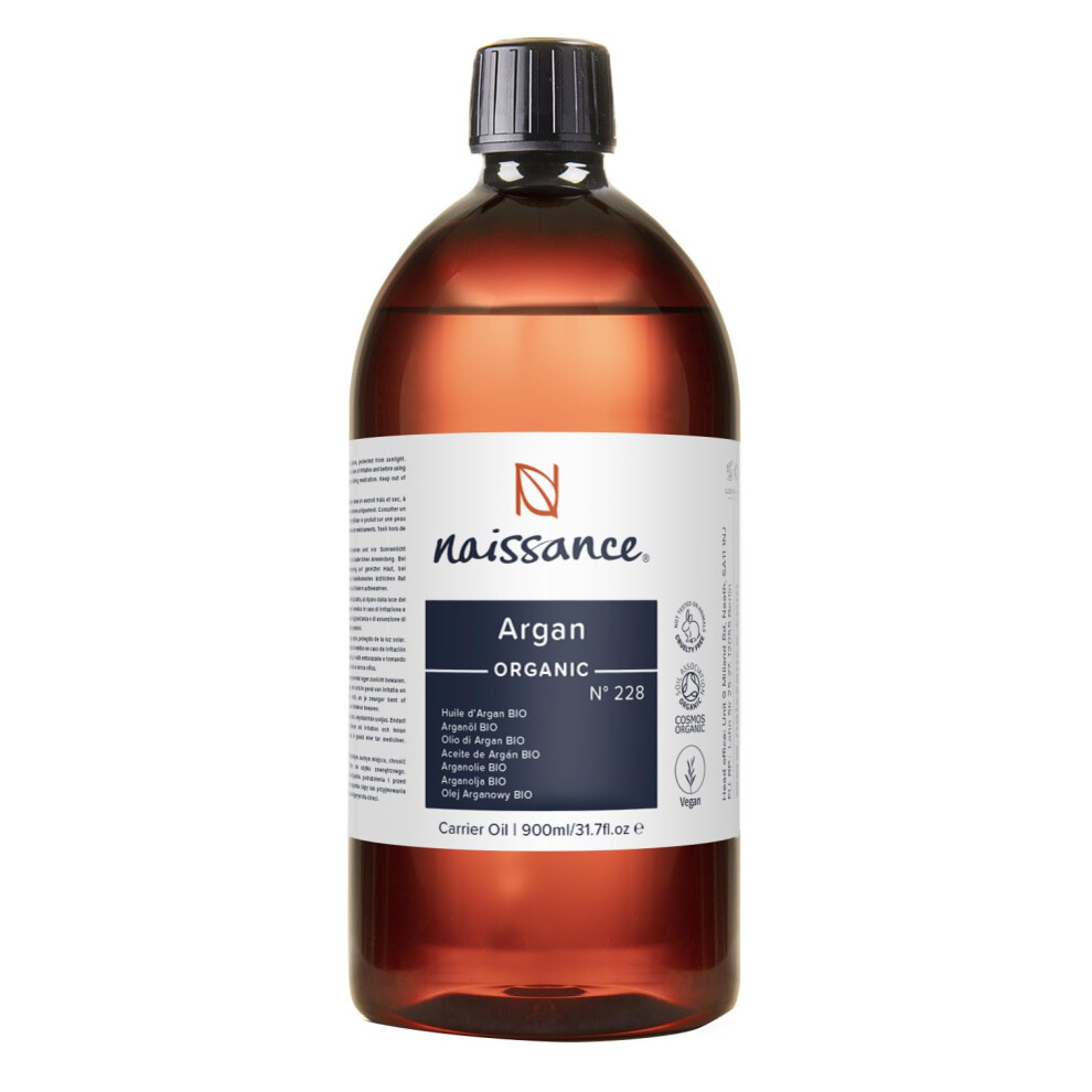 Naissance Organic Argan Oil (No. 228) - 900Ml - Anti-Ageing, Antioxidant, Vegan, Natural Moisturiser & Conditioner For Face, Hair, Skin, Beard &