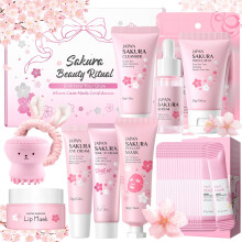 29Pcs Sakura Skincare Set, Skin Care Set for Teen Girls Women, Skin Care Set with Complete Skincare Routine, Skincare Gift Set Teen Girls Women