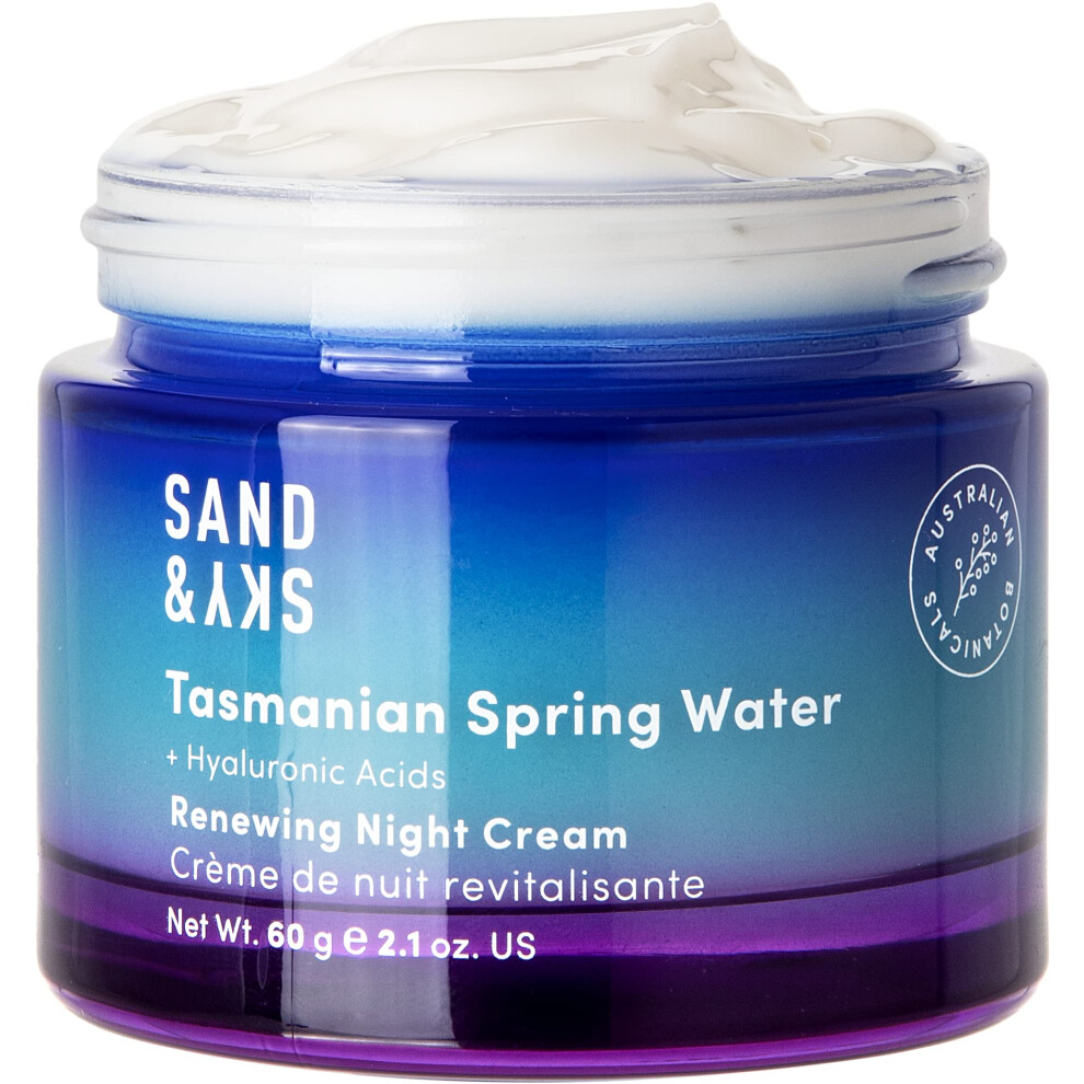 Sand & Sky Cream Tasmanian Spring Water Deep Hydration Night With 3X Hyaluronic Acid - Anti-Aging Repair For Wrinkles, Boosts Collagen