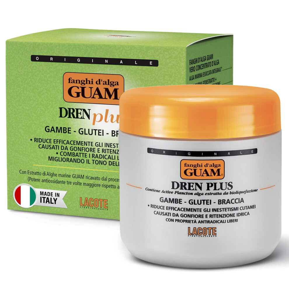 Guam Cellulite Seaweed Mud Dren Plus For Legs, Buttocks & Arms - 500G Anticellulite Body Mask Target Fat Deposits, Swelling And Signs Of Aging
