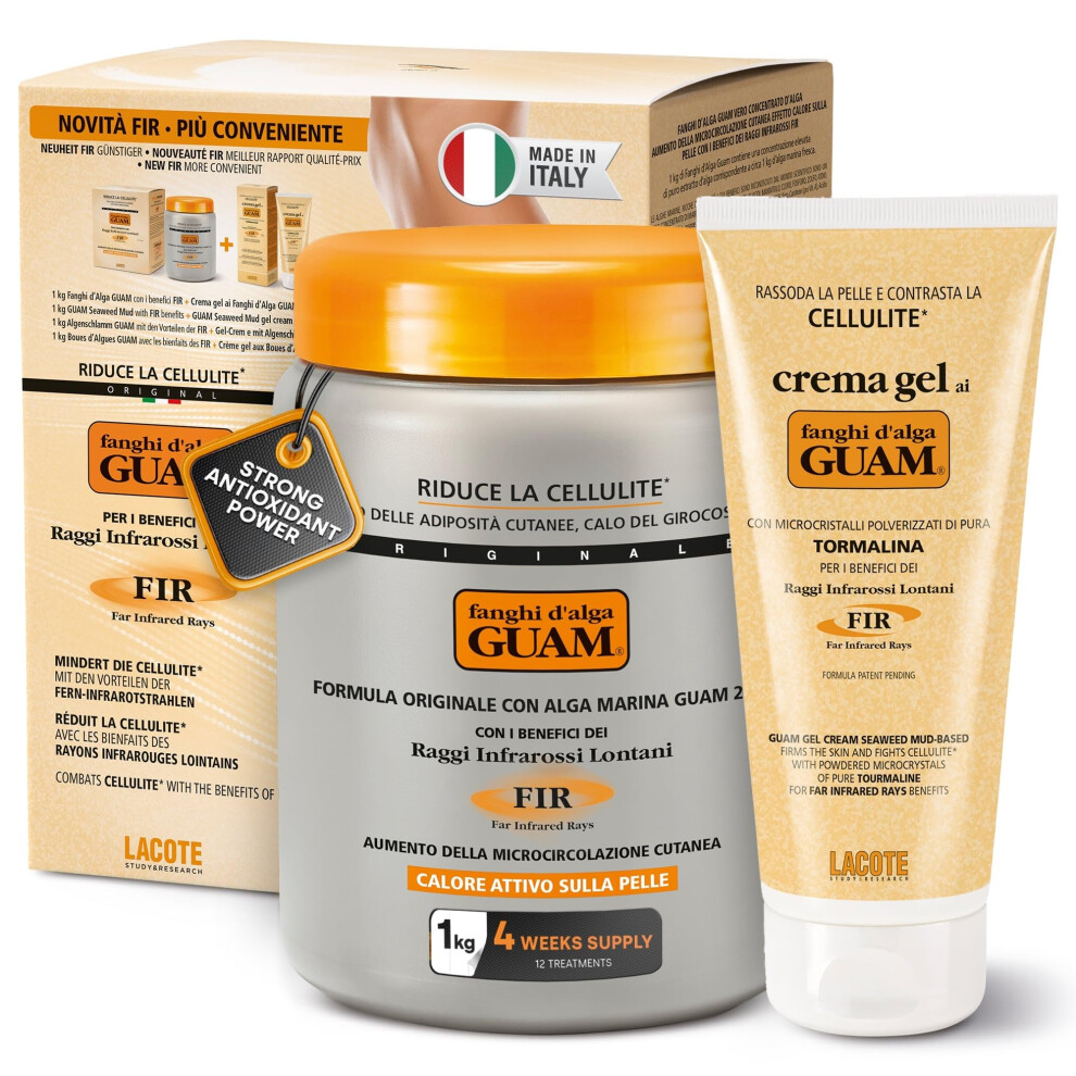 Guam Cream Fir Seaweed Mud Anti Cellulite Treatment + Tourmaline Cellulite Gel Set - Body Leg & Tummy Tightening Duo - 1Kg Hot Body Warp Cellulite