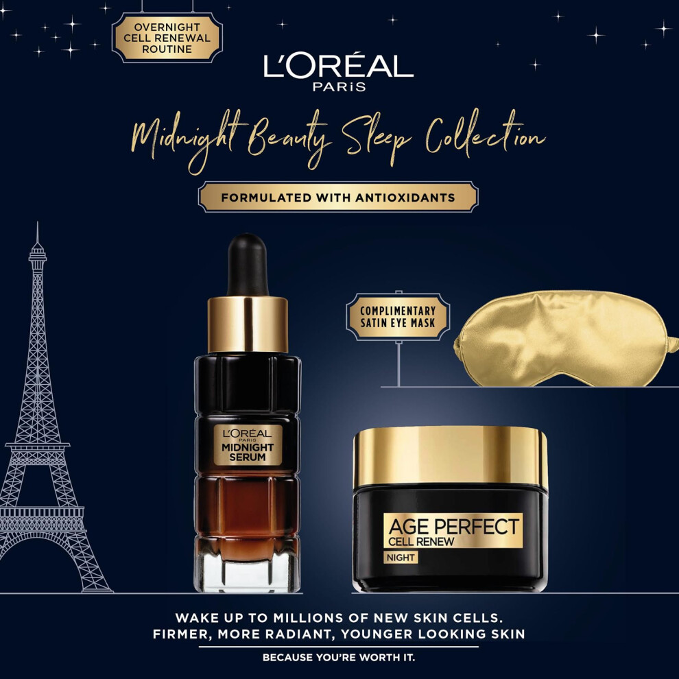 L?Or?al Paris Gift Set, Includes Night Serum and Cream, Cell Renew Overnight Radiance Routine Giftset For Radiance and Skin Cell Renewal, Midnight