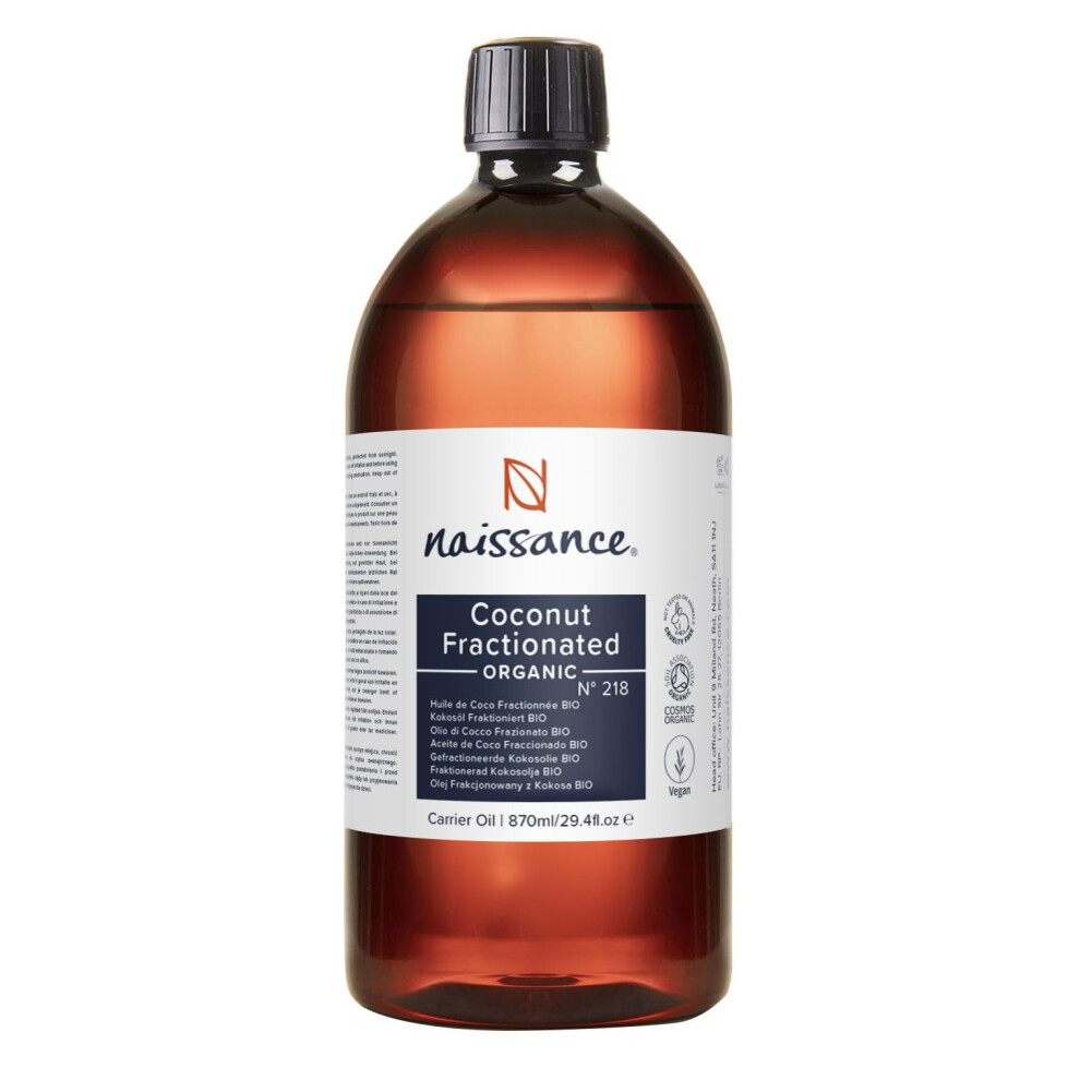 Naissance Organic Liquid Fractionated Coconut Oil (No. 218) - 870Ml - For Skin, Hair, Lip Gloss, Beauty Recipes, Massage, Cuticles - Mct Oil