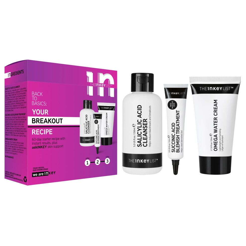 The INKEY List | Back To Basics: Your Breakout Recipe | Clear Skin Starter Kit | Salicylic Acid Cleanser | Omega Water Cream | Succinic Acid Blemish
