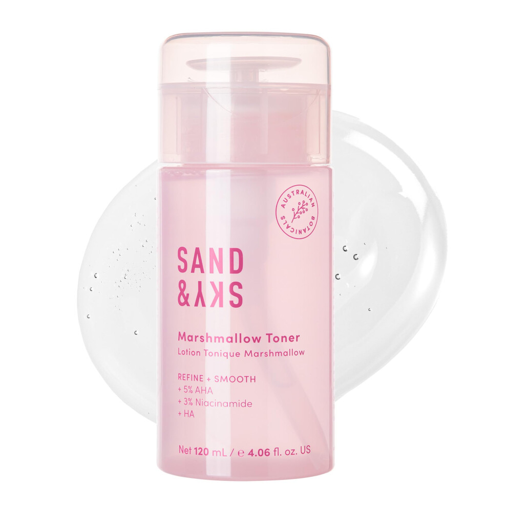 Sand & Sky Australian Essentials Brightening Toner With Niacinamide & Glycolic Acid - Marshmallow Extract Essence, Exfoliates & Strengthens Skin, 4.2