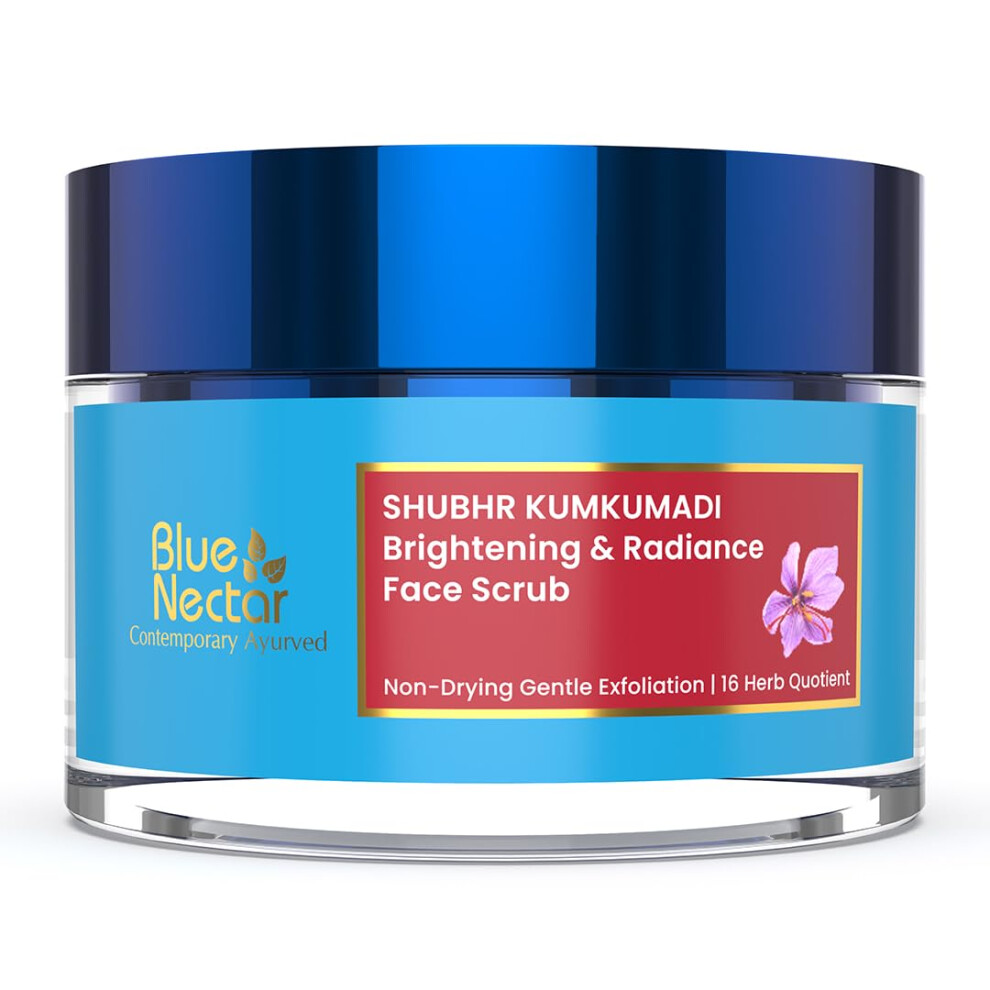 Blue Nectar Saffron Face Scrub For Glowing Skin, Ayurvedic Tan Remover & Blackhead Remover Face Exfoliator With Kumkumadi Oil (16 Herbs, 50G)
