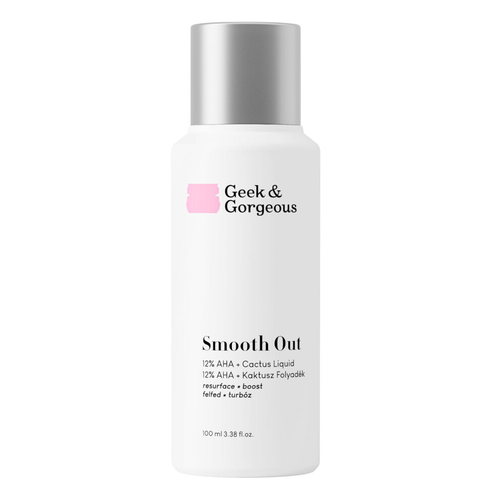 Geek & Gorgeous Smooth Out 12% Aha + Cactus Liquid - Liquid Exfoliant, Gives Healthier & Younger-Looking Skin - All Skin Types, 100Ml