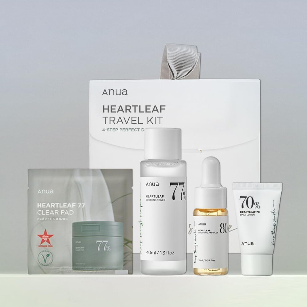 Anua Heartleaf Smoothing Trial Kit - Korean Travel Size Gift Set With Heartleaf 77 Clear Pad, Toner, Lotion & Ampoule