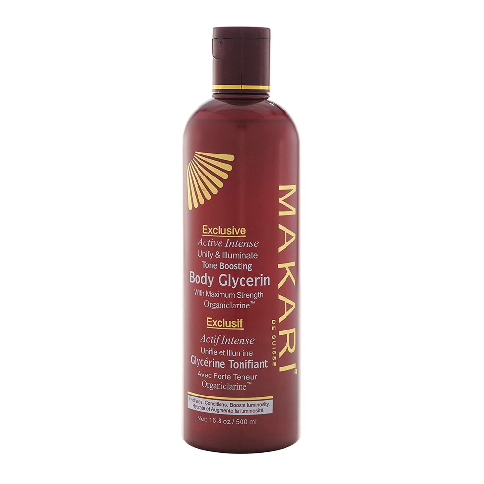 Makari Exclusive Active Intense Toning Glycerin 16.8oz - Skin Lightening & Brightening Moisturizer for Body with OrganiclarineTM - Whitening Treatment