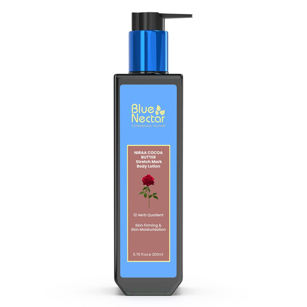 Blue Nectar Stretch Mark & Scar Body Lotion Cream With Cocoa Butter, Shea Butter & Uplifting Rose (12 Herbs, 200 Ml)