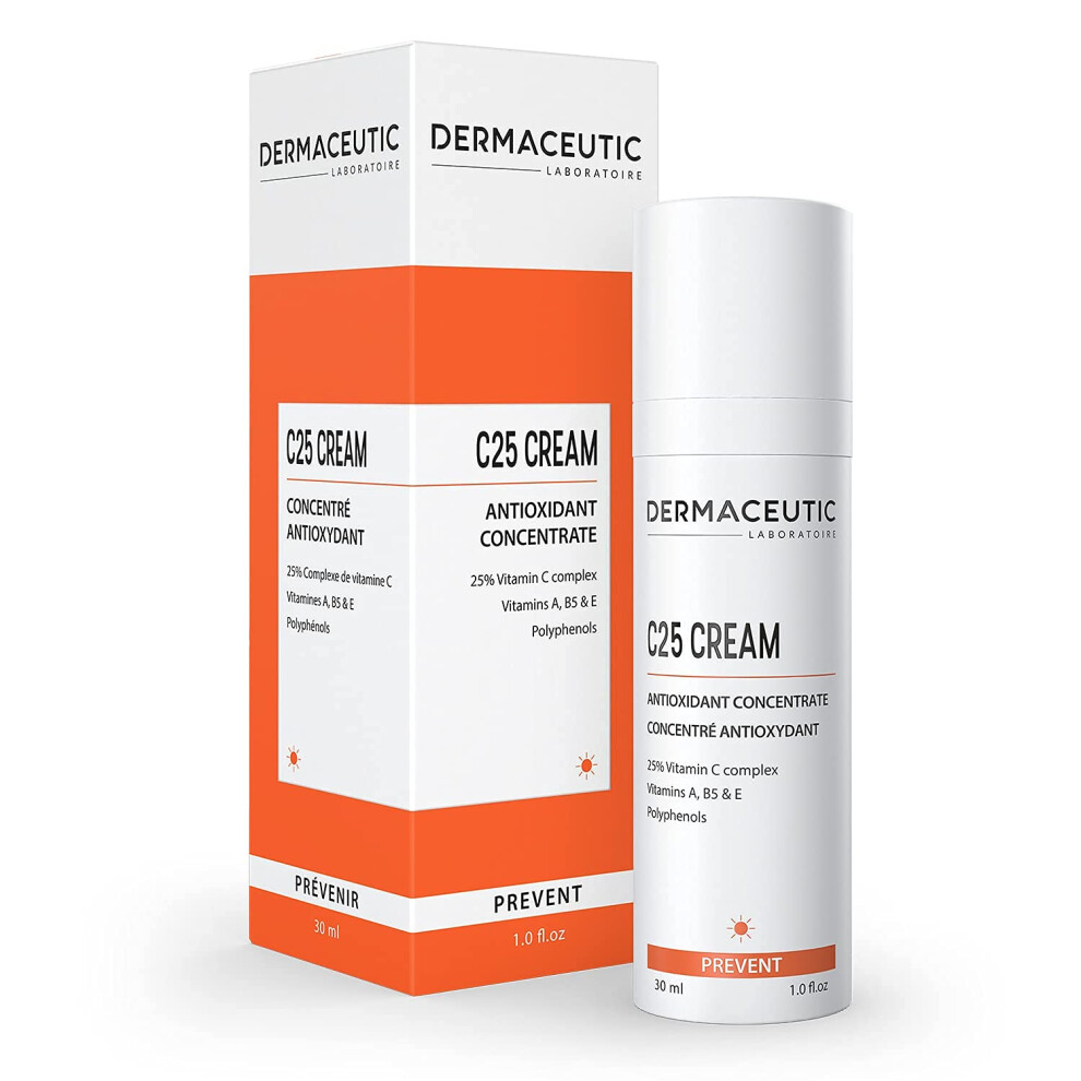 Dermaceutic C25 Cream - Antioxidant Day Cream With Vitamin C, Vitamin E, Vitamin B5, Vitamin E And Polyphenols - Protective Face Moisturizer For