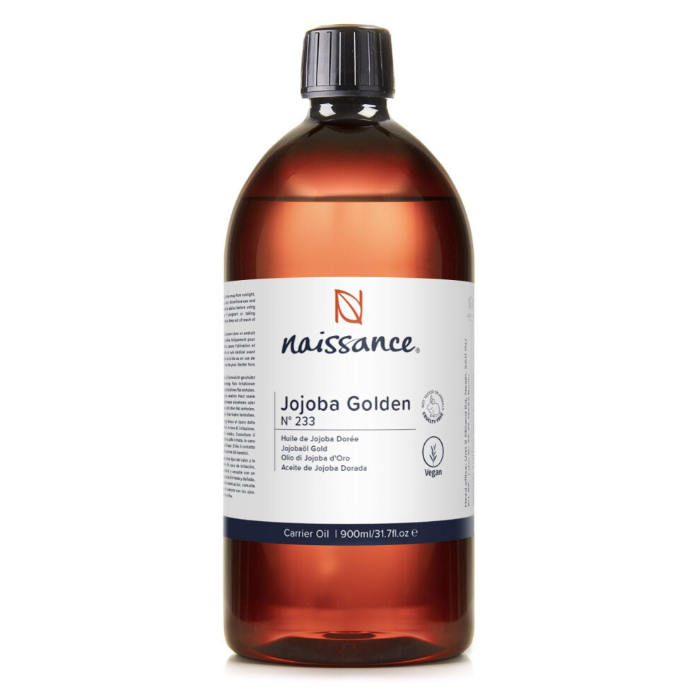 Naissance Golden Jojoba Oil (No. 233) - 900Ml - Cold Pressed, Unrefined - Natural Moisturiser For Skin, Face, Beard, Nails, Hair, Body, Scalp