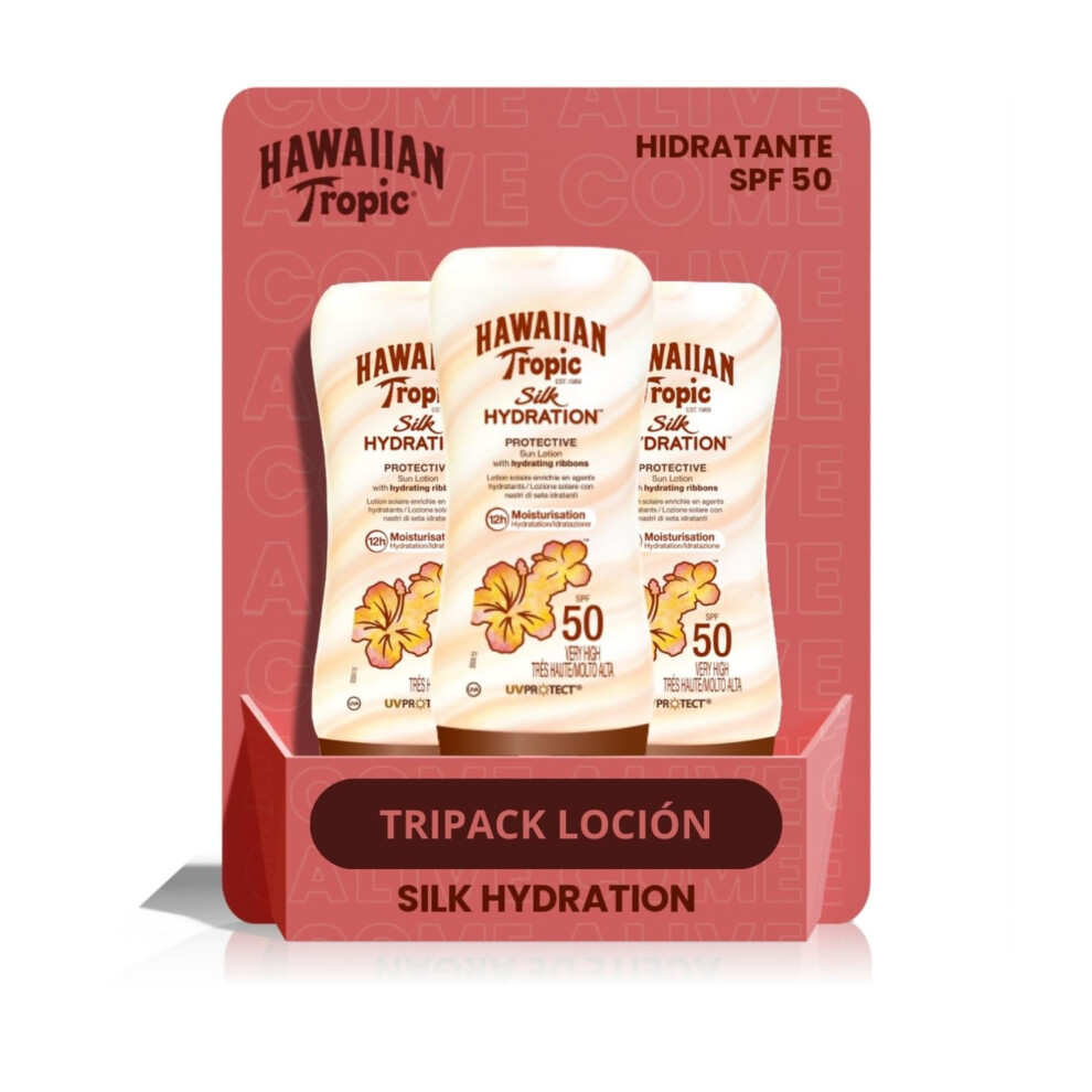 Hawaiian Tropic - Silk Hydration Protective SPF 50 - Protective Sun Lotion with Moisturizing and Water Resistant Silk Tapes, Tropical Sun Cream, Pack