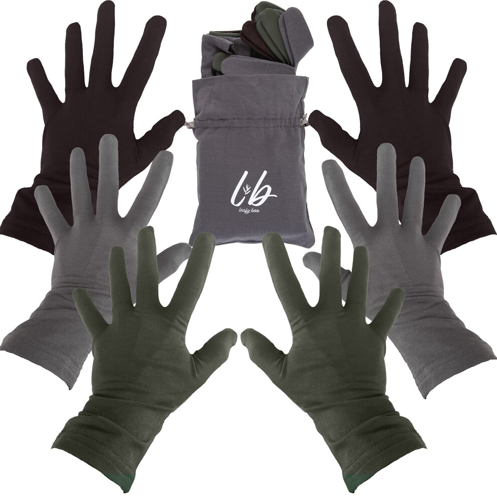 Leafy Boo Bamboo Gloves For Eczema, Small, Women, Dry Hands, Overnight Moisturising Gloves, 3 Pairs
