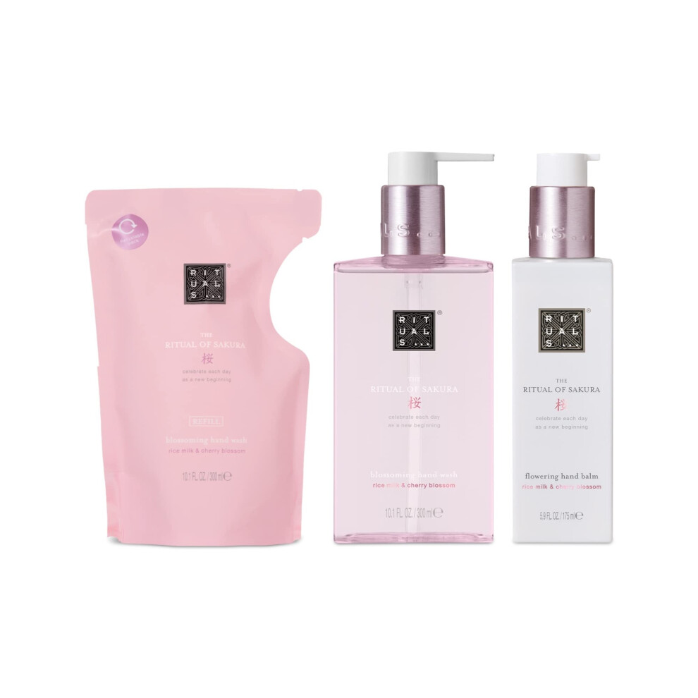 RITUALS The Ritual of Sakura Hand Wash and Hand Balm Gift Set with Soap Refill, Cherry Blossom and Rice Milk