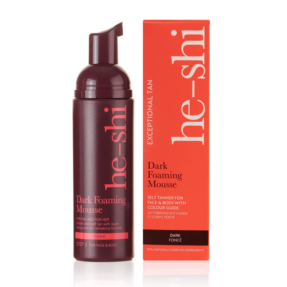 He-Shi Self Tan Dark Foaming Mousse - Fast Absorbing, Lightweight Fake Tanner for Ultra-Dark, Streak-Free - Vegan & Cruelty Free - Buildable