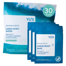 YUNI Beauty Large Body Wipes (Peppermint Citrus, 30 Count) Super Soft Moist Showerless Wipes that Cleanse & Deodorize - On-the-Go No Rinse Body