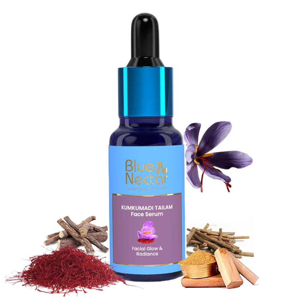 Blue Nectar Face Serum For Glowing Skin With Kumkumadi Tailam, Ayurvedic Anti Aging Face Serum With Pure Kumkumadi Oil For Face (26 Herbs,30 Ml)