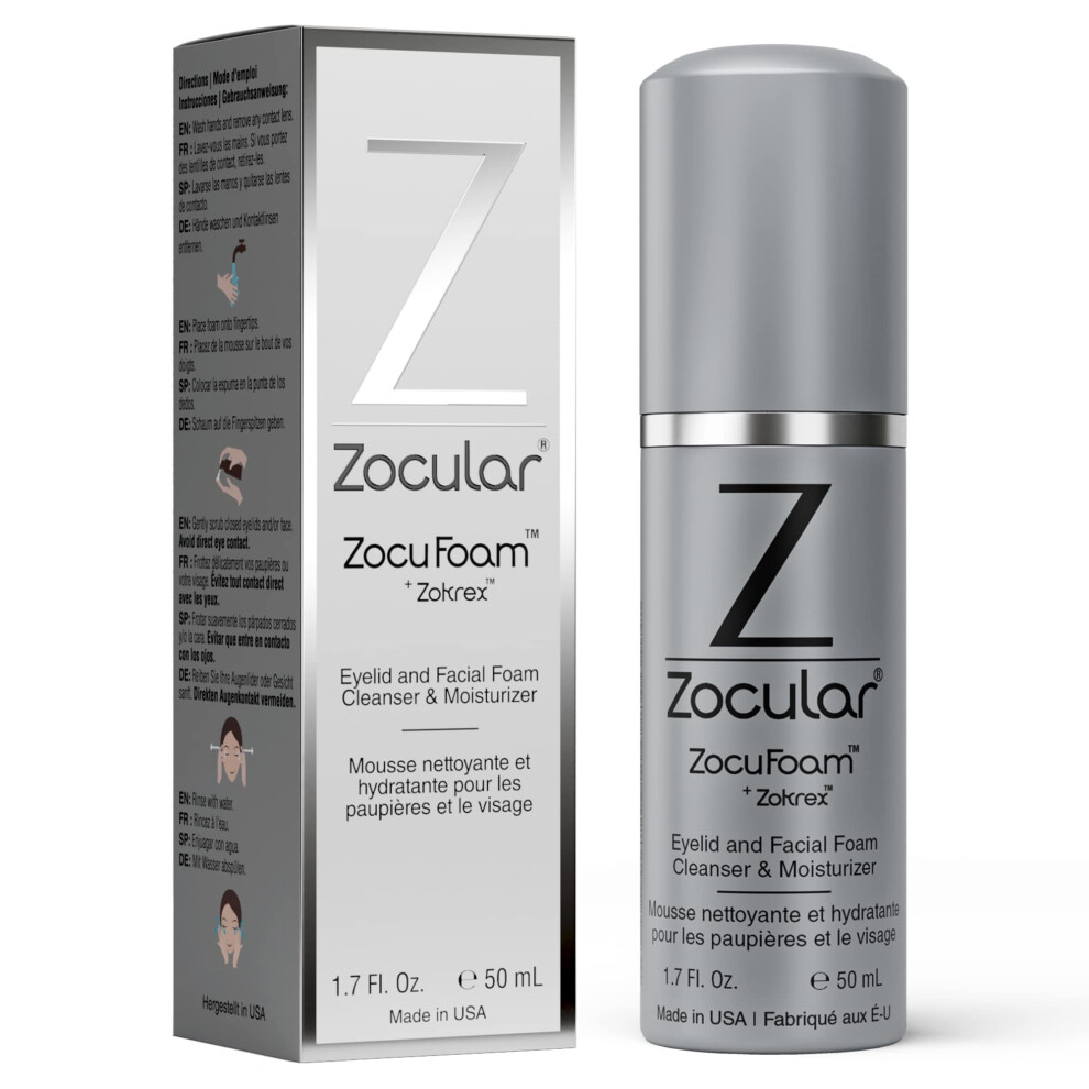 Zocular Zocufoam Eyelid Cleanser 50Ml - Foaming Eyelid Scrub For Blepharitis, Demodex And Inflammation - Stye Treatment For Eyes - Natural Ph Balanced