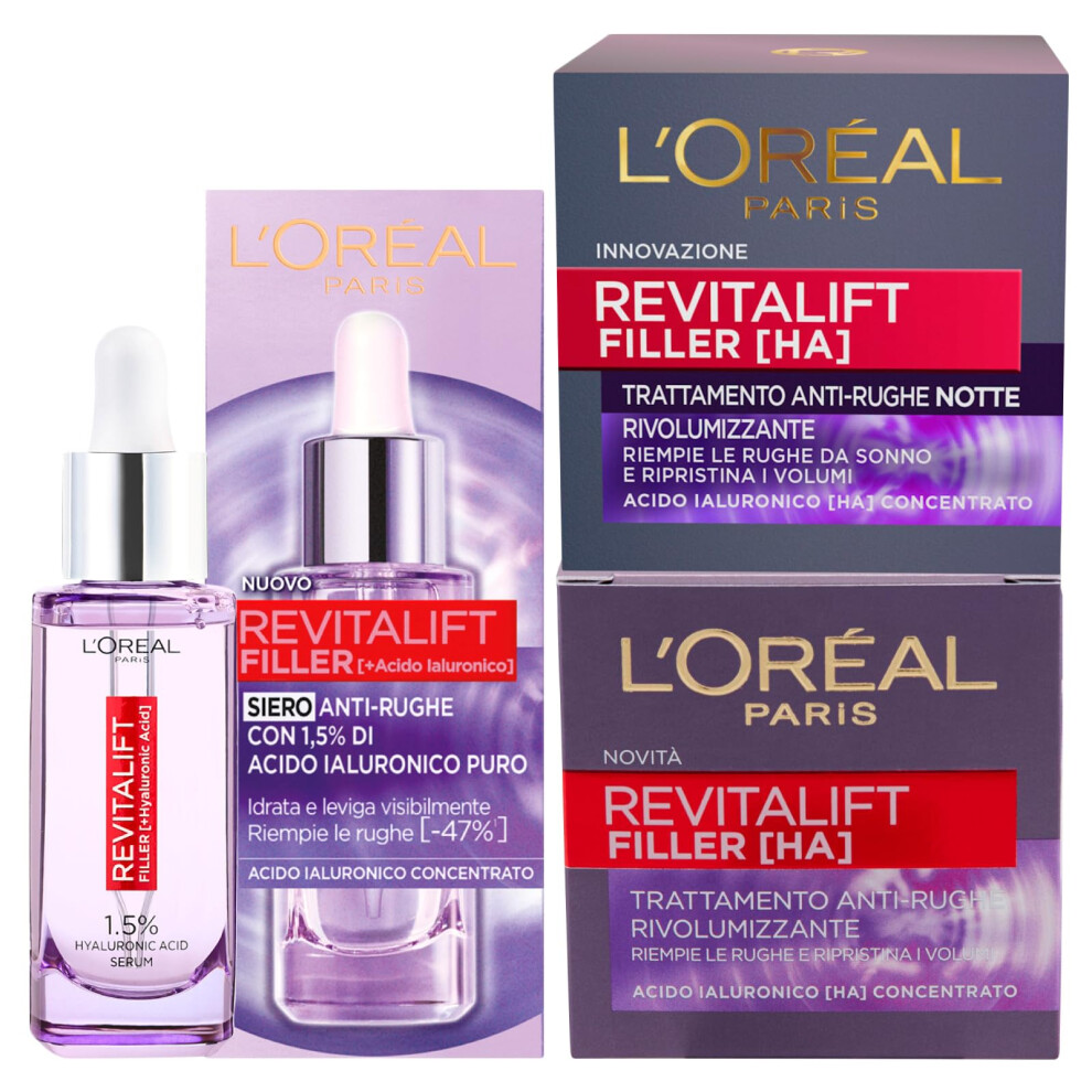 L'Or?al Paris Revitalift Filler 30ml Anti-Wrinkle Volumising Moisturising Serum + 50ml Anti-Ageing Resplumping Treatment + 50ml Revitalising Night