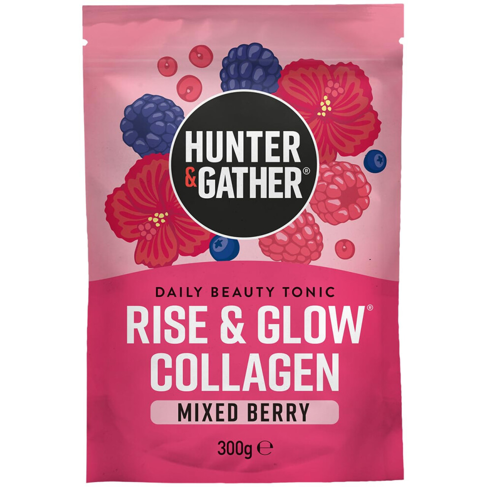 Hunter & Gather Rise & Glow Collagen Daily Beauty Tonic 300G - Mixed Berry - Wild Caught Marine Collagen - Real Food Ingredients With Hyaluronic Acid