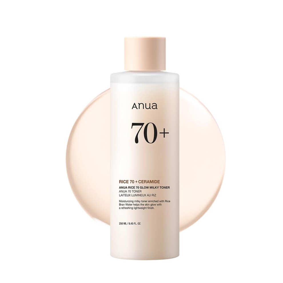 ANUA Rice 70 Glow Milky Toner, for Glass Skin and Brightening, Rice Water, Niacinamide, Ceramides, Panthenol, Non comodogenic, Fungal Acne Safe,