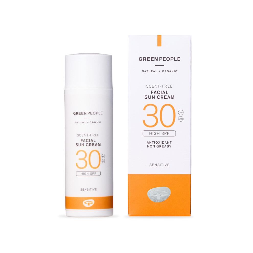 Green People - Scent Free Facial Sun Cream SPF30 - Sunscreen For Sensitive Skin & Prickly Heat - Vegan & Cruelty Free, 50ml